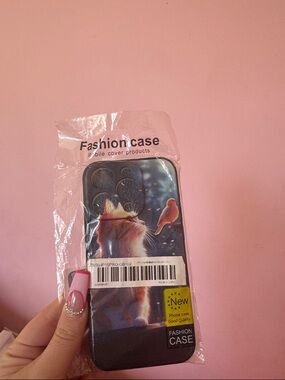 Cat & Bird Phone Case - Black/Pink